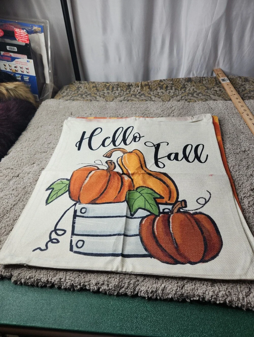 Hello Fall Pumpkin Decorative Pillow Cover - Orange, Green - Set Of 4
